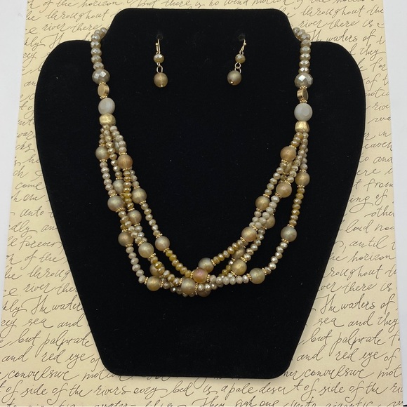 Champagne Glass Beads Necklace and Earrings Set - Picture 7 of 7